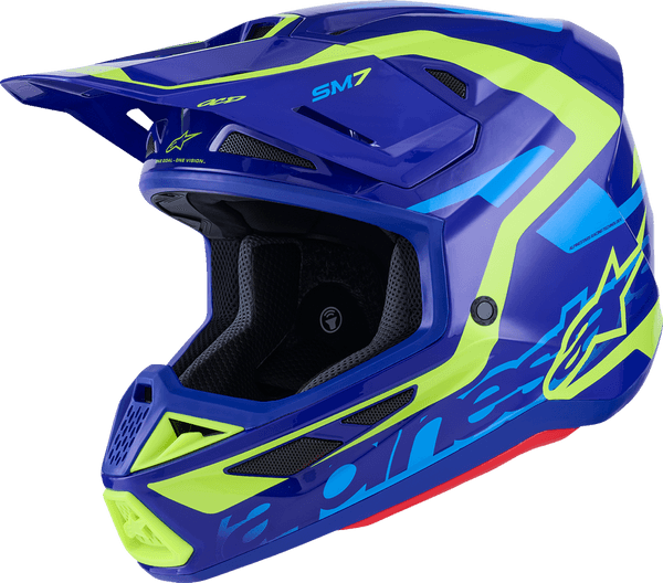 Alpinestars SM7 Helmet - Deed - Gloss Blue/Yellow Fluo 1